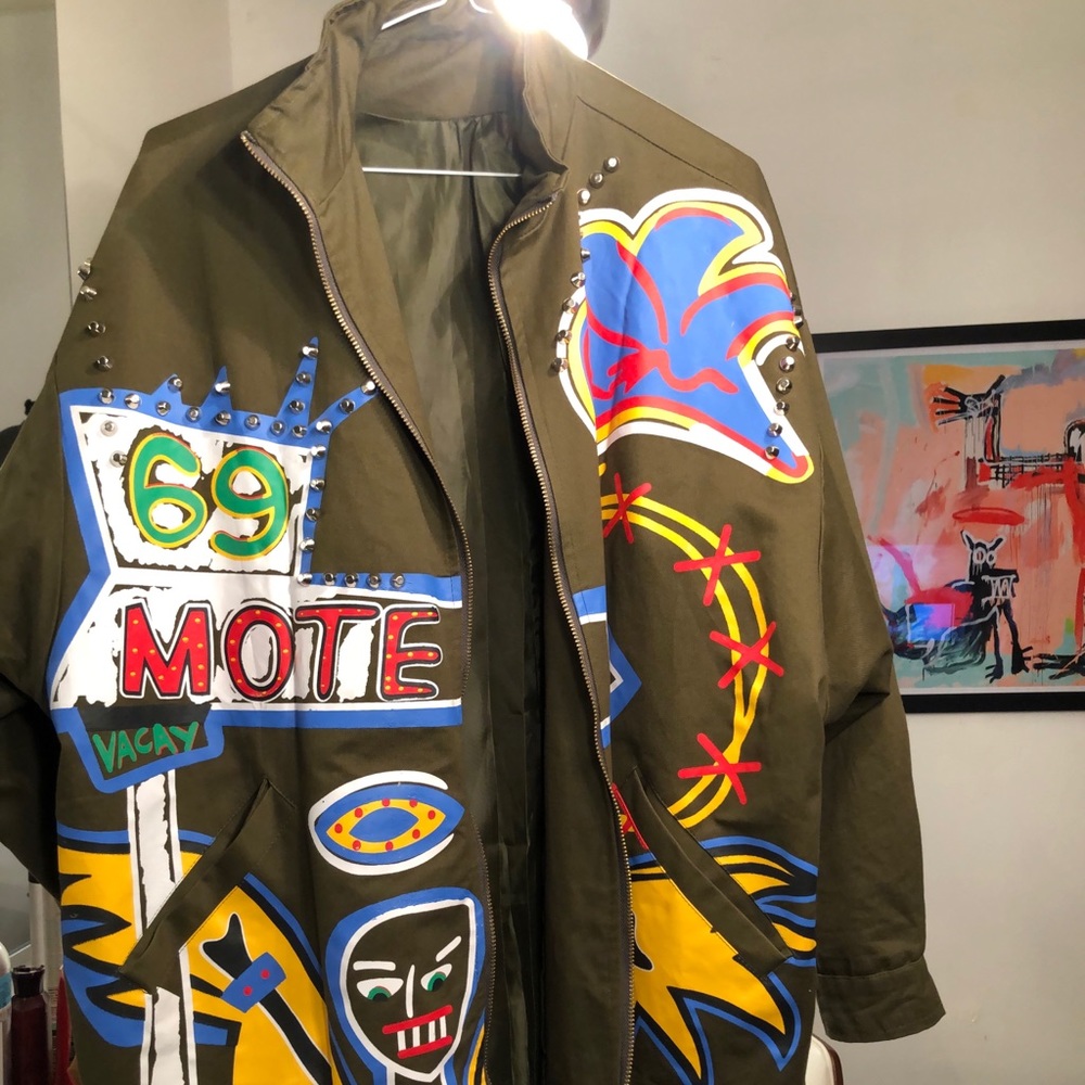 Hand painted oversized green militar jacket
